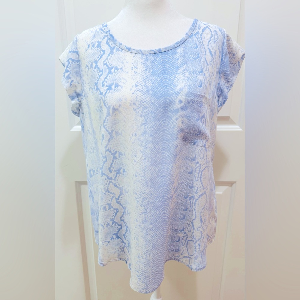 JOIE Blue Snake Print Silk Top Cap Sleeves